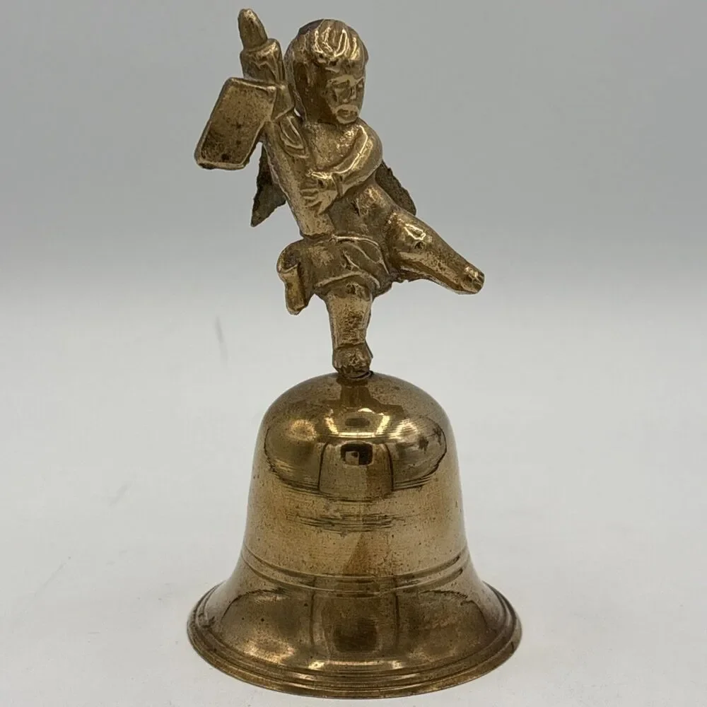 Vintage Brass Cherub Angel Bell Solid Brass Made in India Decorative